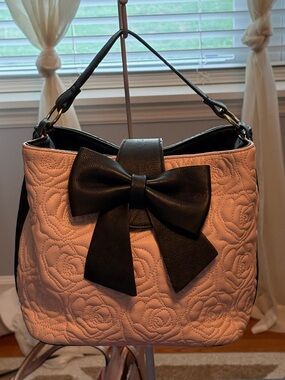 Betsey Johnson Pink Quilted Shoulder Bag with Black Bow
